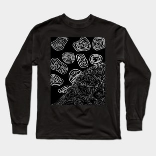 Australian Aboriginal Inspiration - Original Mixed-Media Abstract Artwork in Black and White Long Sleeve T-Shirt